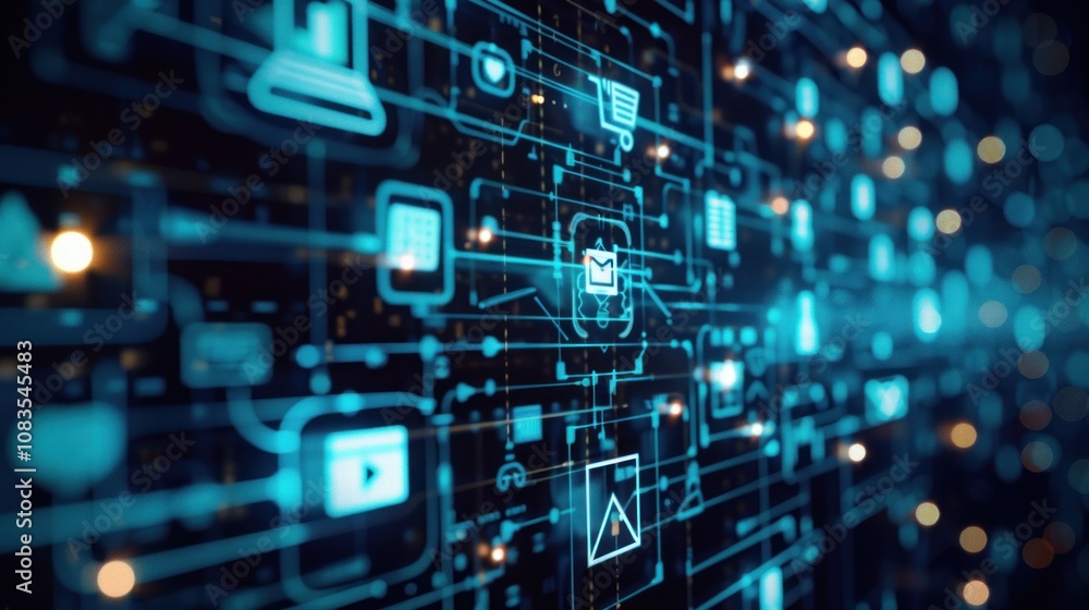 Poster digital network and icon representation