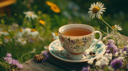 Fototapeta premium A cup of tea made with a blend of wild flowers and herbs.