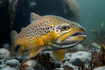 Obraz premium Brown Trout Portrait in its Natural Habitat.