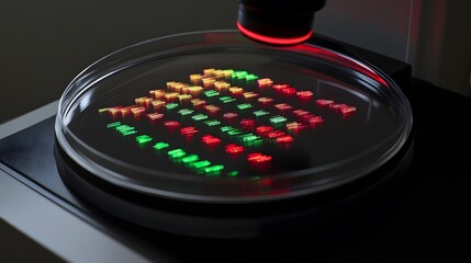 Microscope displaying intricate genetic modification process, symbolizing advanced scientific research and potential for biotechnology breakthroughs.