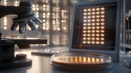 Microscope displaying intricate genetic modification process, symbolizing advanced scientific research and potential for biotechnology breakthroughs.