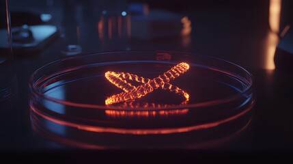 Microscope displaying intricate genetic modification process, symbolizing advanced scientific research and potential for biotechnology breakthroughs.