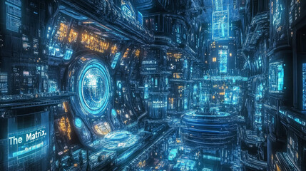 Obraz premium A futuristic city made of digital buildings, like something out of the movie 