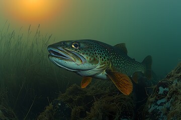 Fototapeta premium Underwater Trout with Sun Glare.