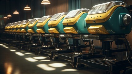 Fototapeta premium A photo of a row of car waxing machines and buffers.