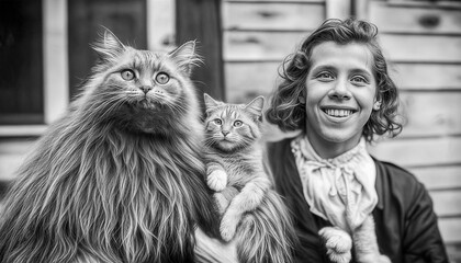 Furry Friends: A Person, Cat, and Creature Pose Together