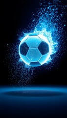 Fototapeta premium A Captivating Image of a Football Disintegrating with Glowing Particles, Ideal for Sports and Technology Themes