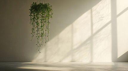 Fototapeta premium Chlorophytum comosum hanging on the wall beside the window