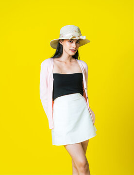 Elegant Monochrome Mockup: Western Woman's Skirt Concept With a Yellow background