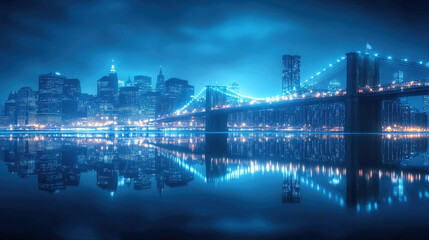 Fototapeta premium At night in the city, tall buildings and bridges