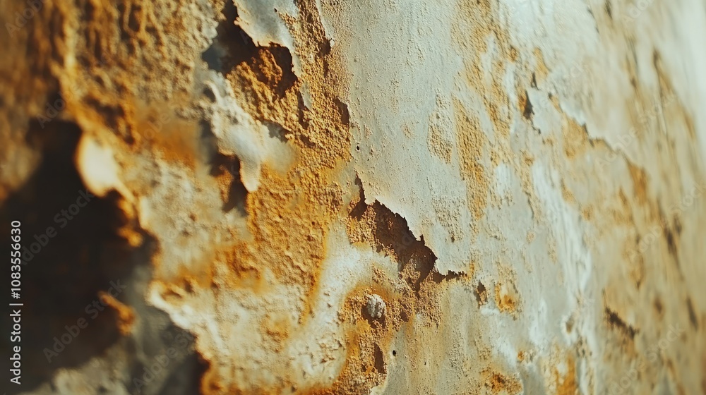 Poster detailed textured surface showing cracked and peeling paint with rust colorations against a neutral 