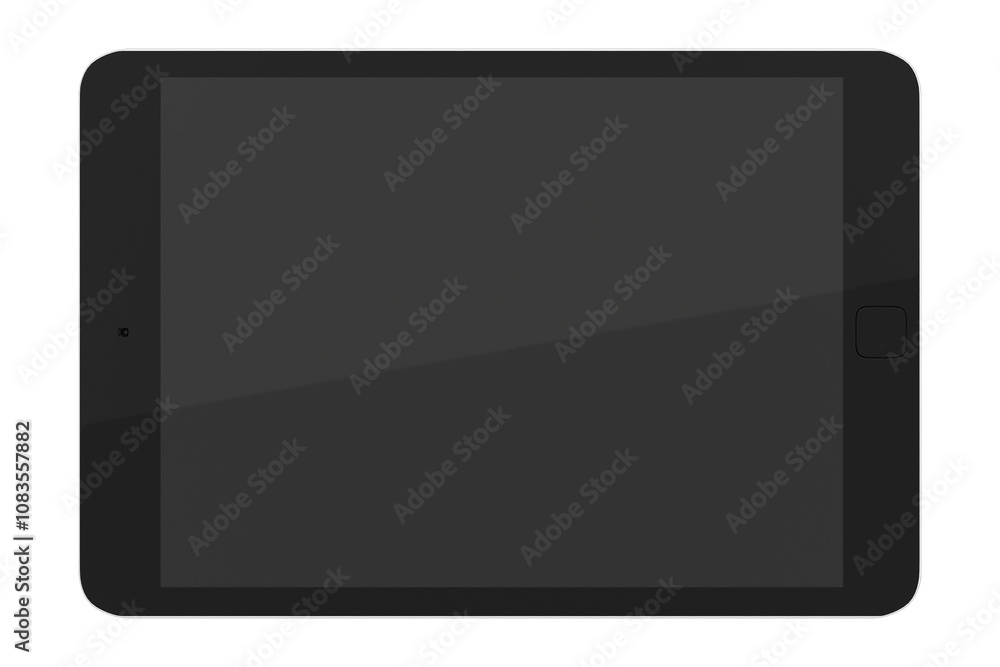 Poster A tablet device with a blank screen shown in close-up, isolated on a white background. Perfect for template or layout design, offering a clean look. 3D Rendering.