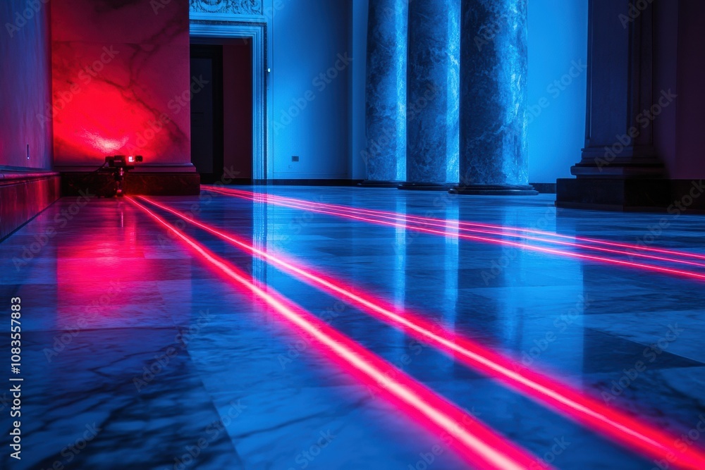Aufkleber bright red laser beams create a striking pattern on a gleaming marble floor, enhancing the atmospher