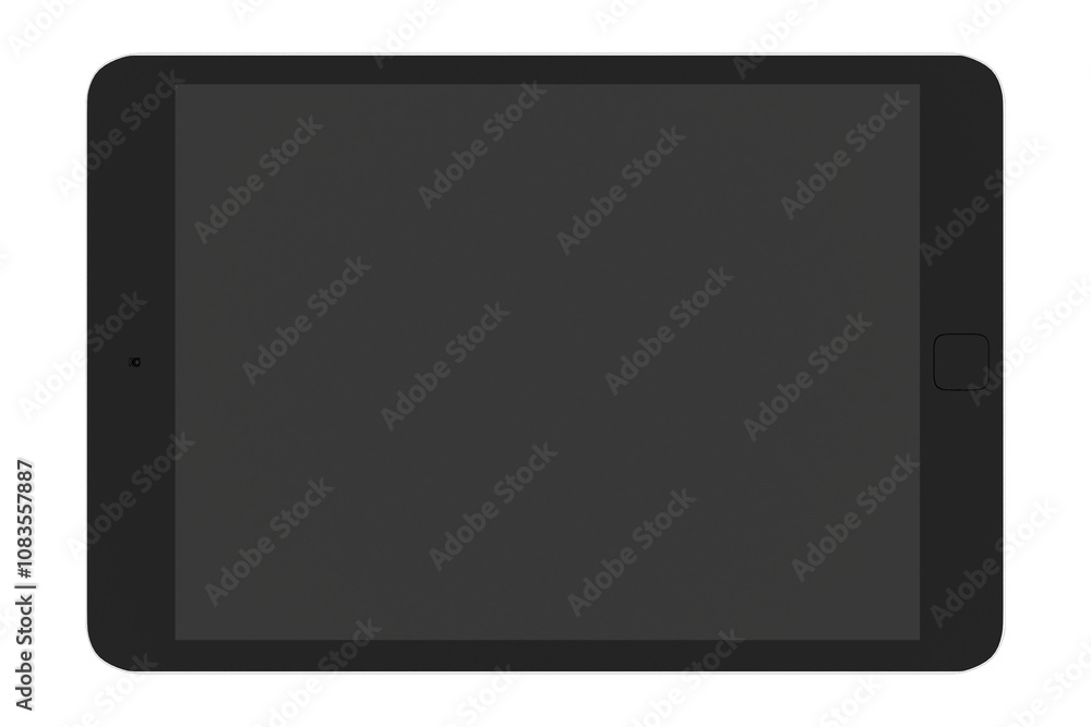 Poster A digital tablet with a blank screen, isolated on a white background. Perfect for use as a template or layout for customization or design presentations. 3D Rendering.