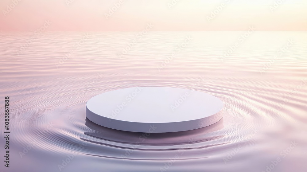 Poster serene minimalist platform in gentle rippling water with soft pastel tones reflecting tranquility an