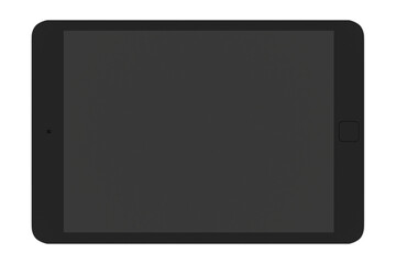 A digital tablet with a blank screen, isolated on a white background. Perfect for use as a template or layout for customization or design presentations. 3D Rendering.