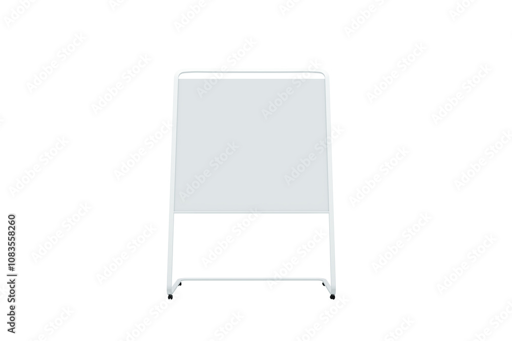 Aufkleber a basic whiteboard stand with a rectangular board and four small wheels at the base, isolated on a w