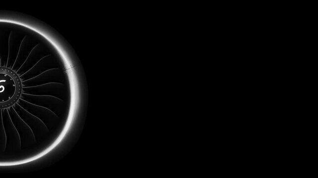Jet engine against a black background, showcasing the spinning details of the aircraft's turbojet, highlighting its power and precision. Perfect for any aviation, engineering or aerospace technology.