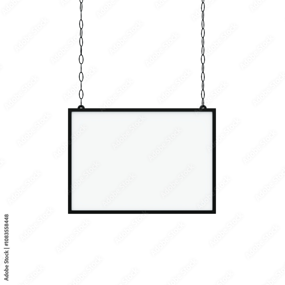 Aufkleber blank rectangular sign with aframe hanging by chains. clean white background. suitable for signage, 