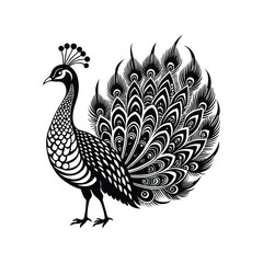 Fototapeta premium Indian peafowl Clipart Design - Peacock Bird vector illustration in black and white