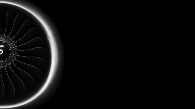 Jet engine against a black background, showcasing the spinning details of the aircraft's turbojet, highlighting its power and precision. Perfect for any aviation, engineering or aerospace technology.