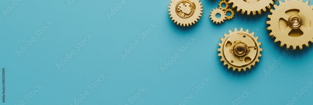 Aufkleber a collection of golden gears and a microprocessor are displayed against a bright blue backdrop, illu
