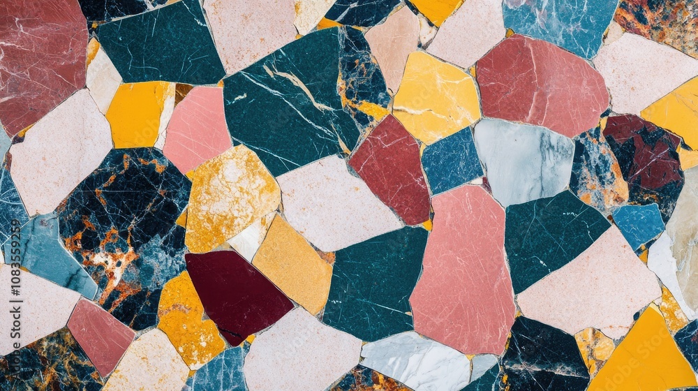 Poster colorful abstract mosaic pattern with diverse shapes and textures displaying natural stone variation