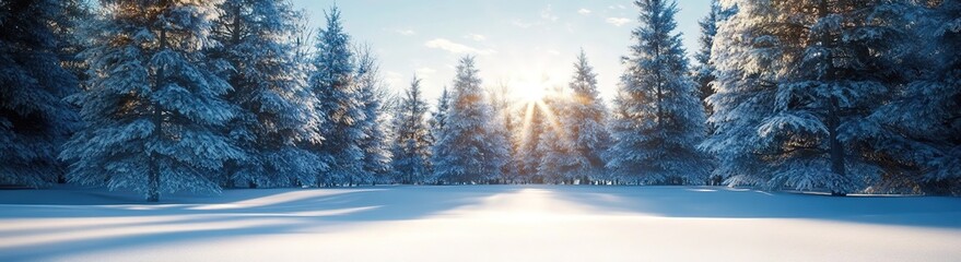 Fototapeta premium A wide shot of an endless, snow-covered forest.