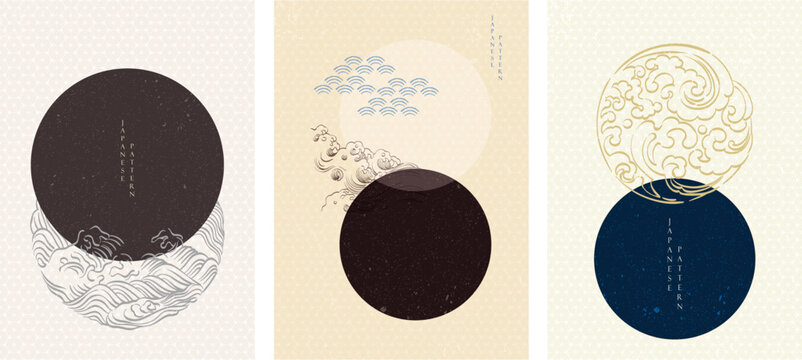 Geometric pattern in Japnese style. Line wave pattern in vintage style. Template and banner design. Circle pattern