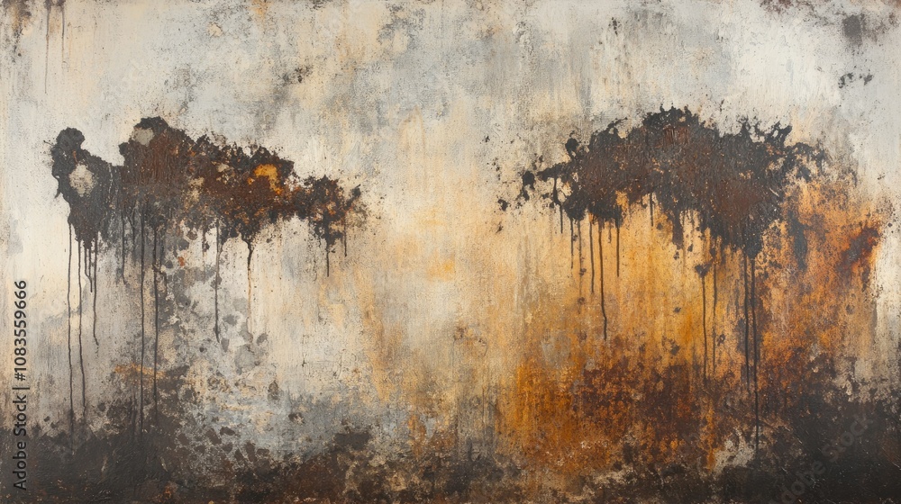 Poster abstract blend of rust and texture conveying aged surface with dramatic streaks and mottled patterns