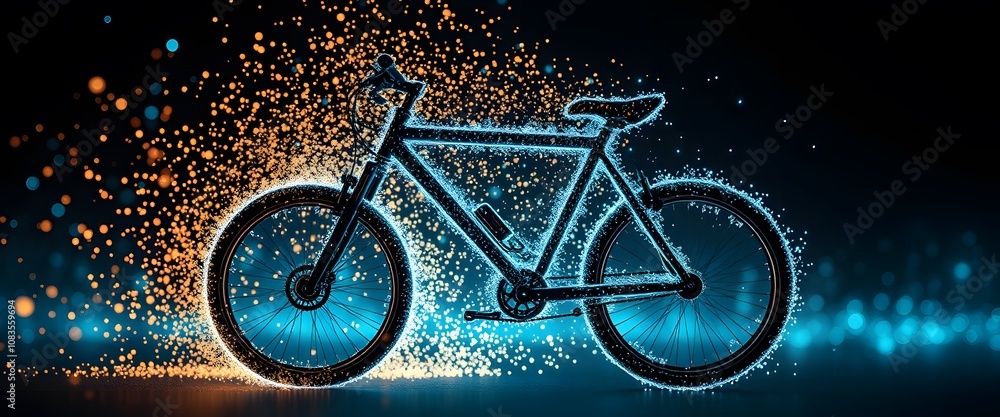 Aufkleber A Vigorously Animated Bicycle Disintegrating into Glowing Particles: A Unique Visual Experience for Dynamic Motion Graphics and Art Projects