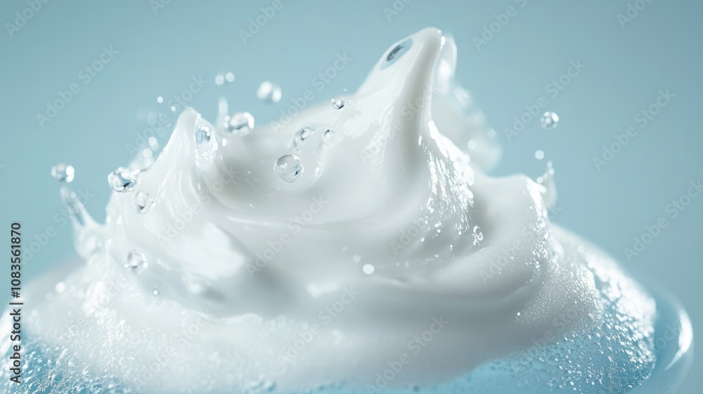 Poster majestic splash of whipped cream with droplets against a soft blue background creating a refreshing 