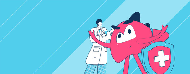 Naklejka premium National Liver Protection Day Medical Characters Flat Vector Concept Operation Hand Drawn Illustration 