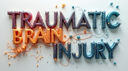 Traumatic Brain Injury Text With Colorful Glass Effects