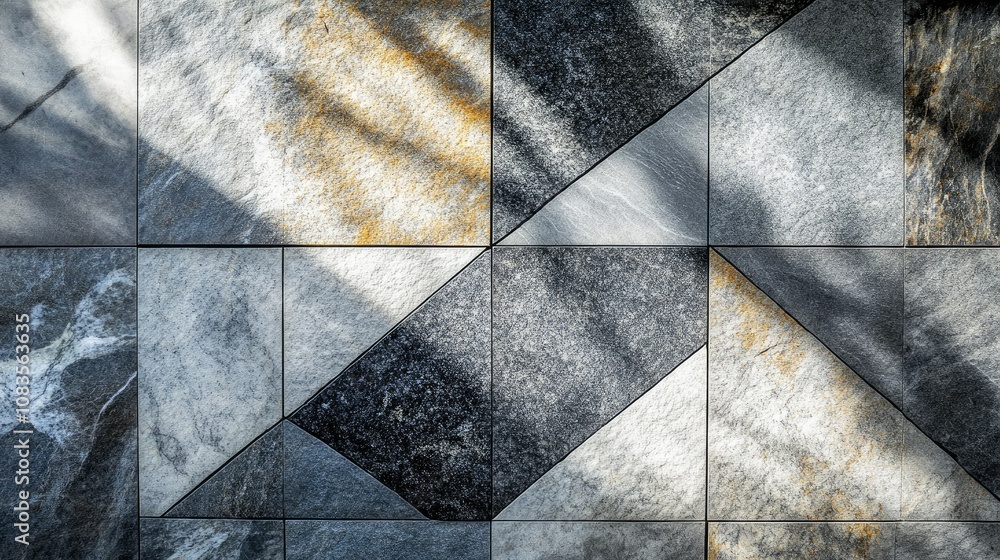 Aufkleber abstract close-up of textured stone wall panels featuring varying shades of gray and natural pattern
