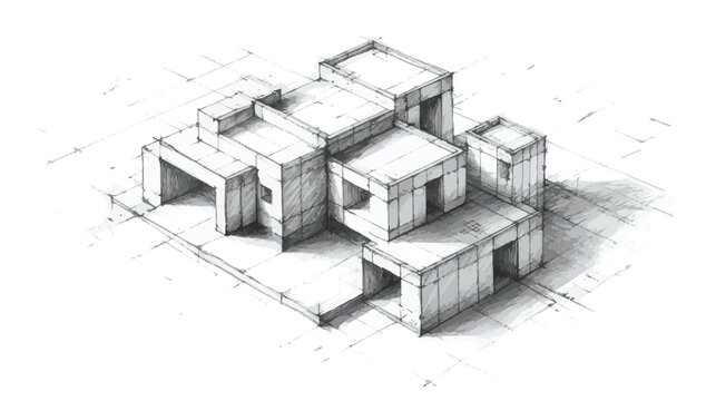 3d model of a house in bluprint