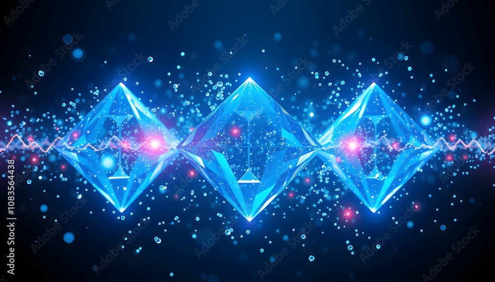 Poster a vigorously captivating visual of diamonds dissolving and disappearing with mesmerizing glow effect