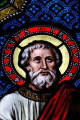 Fototapeta premium Saint Lazare church. Stained glass window. Saint Peter. Avallon. France.