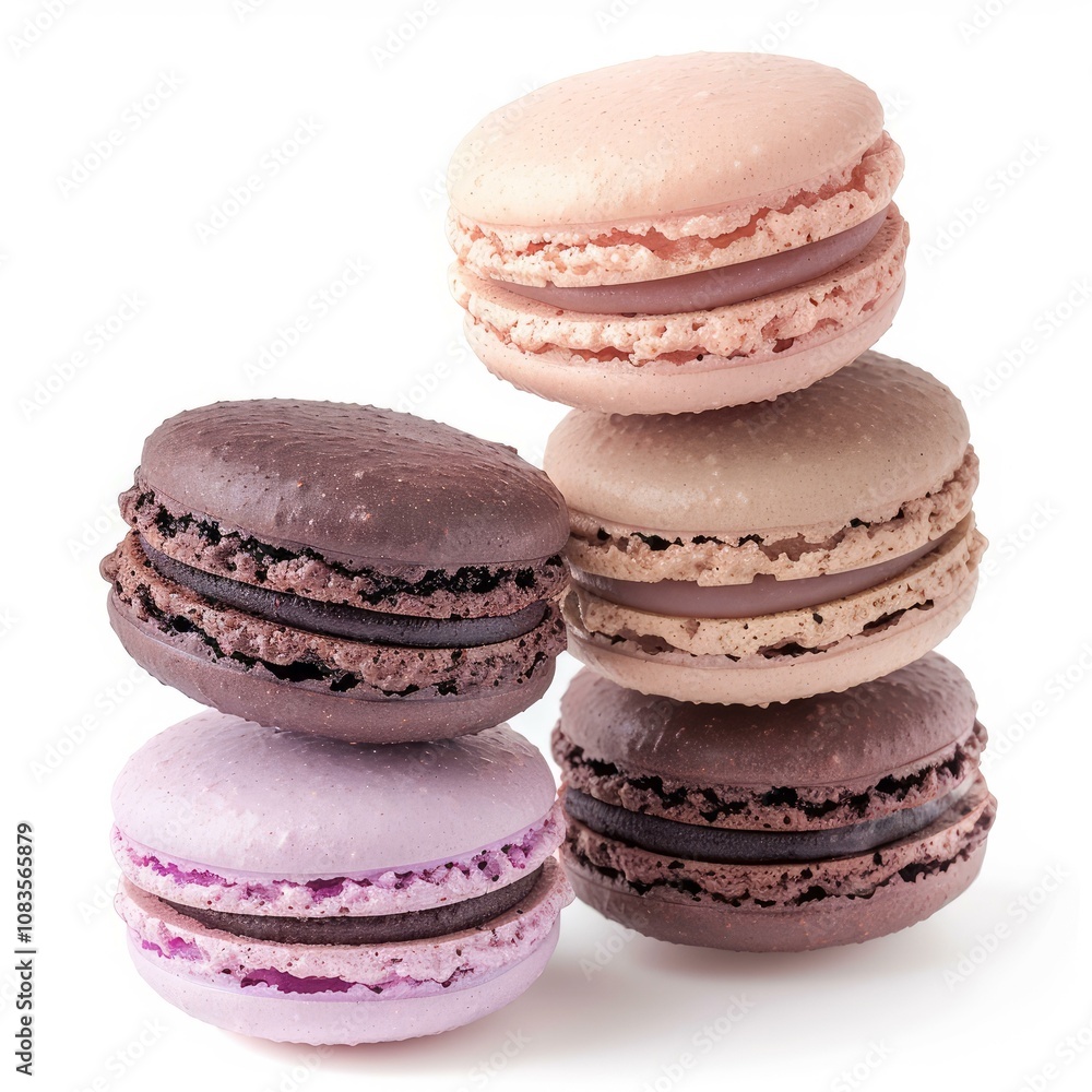 Aufkleber stack of colorful macarons balancing isolated on white background