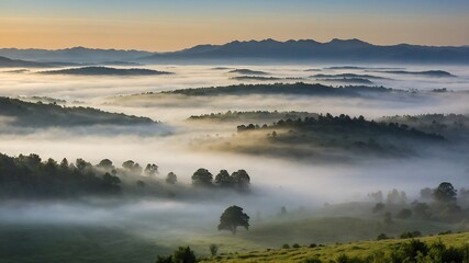 MistyValleyMorningBackgrounds, FoggyMountainLandscapes, SereneNatureScenes, MorningMistValleyDesigns
