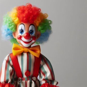A clown puppet set against a pristine backdrop. Generated with AI.