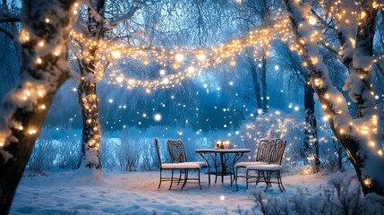 Dreamy winter setting with snow covered ground AI generated illustration