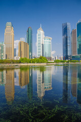 Skyline of the city landmark Central Business District in Wuhan, China