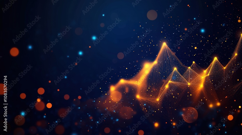 Poster abstract background with glowing lines and dots in a dark space.