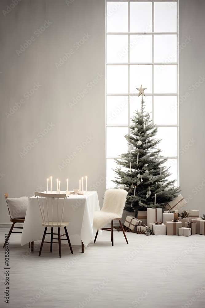 Aufkleber simplified minimalist christmas setting with open spaces ai generated illustration