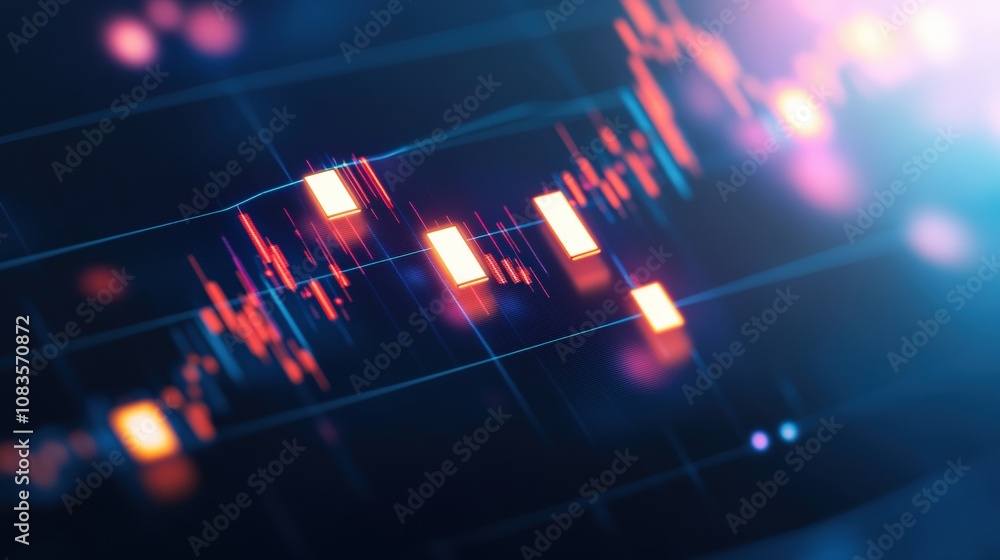 Poster abstract digital graph displaying dynamic stock market trade trends and analysis.