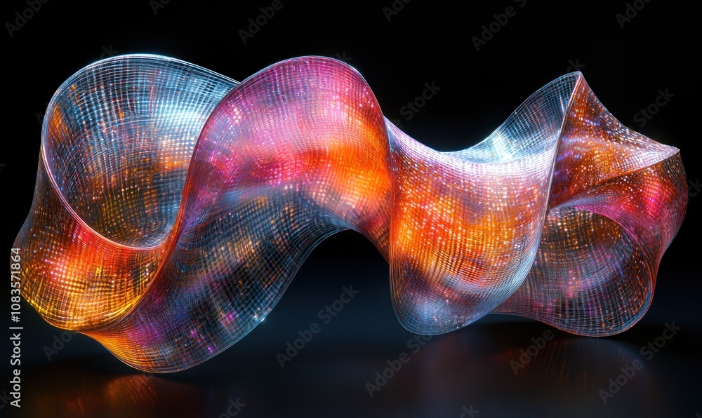 Poster abstract wavy form with iridescent surface