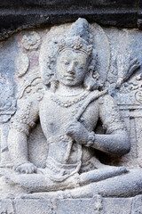 Prambanan 9th century Hindu temple.  Bas-reliefs telling the story of the Hindu epic Ramayana and...