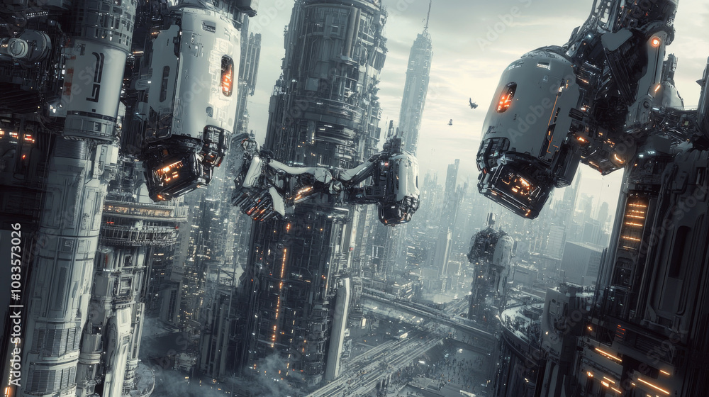 Aufkleber a smart city or industry 4.0 uses technology like robots and cloud computing to make things more eff