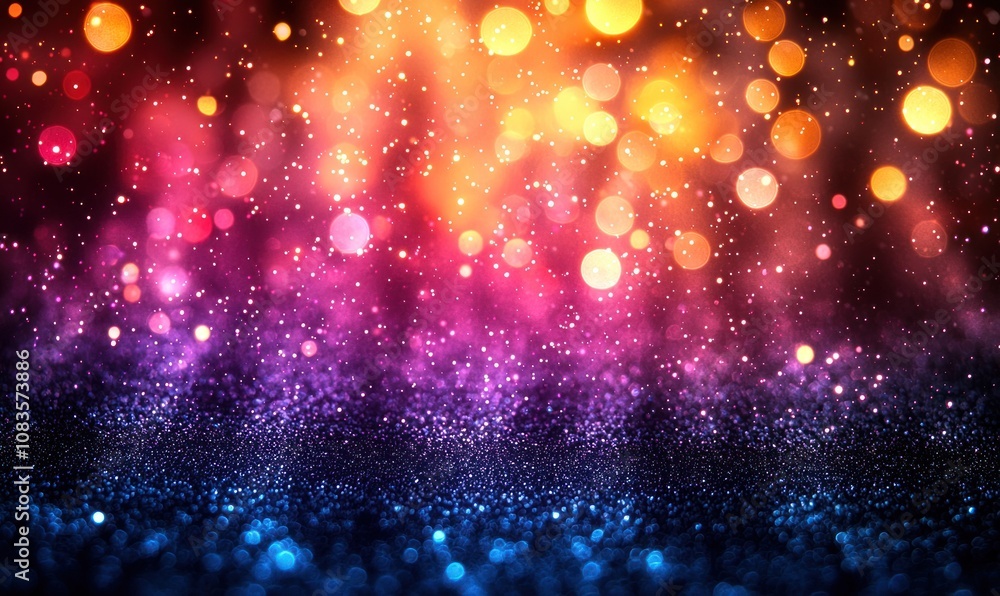 Poster abstract background with multicolored glitter and bokeh lights